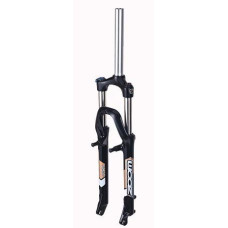 Вилка 27.5", шток 1-1/8 ", для V-brake и ДТ, пружина+эластомер, ход 80мм, AL6061 корона, регулировка жёсткости пружины, чёрная, 2100г.