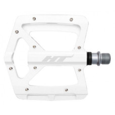 Педали алюм CNC,  98х95х17мм, белые, ось cr-mo Ф9/16", 2 промподш + DU Igus, 20 сменных шипов. 415г. Инд уп