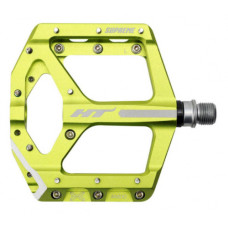 Педали алюм CNC тонкие (16,6мм) зелён, ось cr-mo Ф9/16", промподш + игольчатый подшипник + DU Igus, 20 сменных шипов. 368г. Инд уп