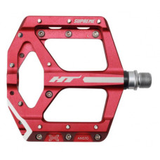 Педали алюм CNC тонкие (16,6мм) красные, ось cr-mo Ф9/16", промподш + игольчатый подшипник + DU Igus, 20 сменных шипов. 368г. Инд уп