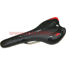 Седло NAGO X15 TIROX, для XC, Enduro, Marathon, 280х135мм, база карбон, верх микрофибра, наполнитель "active density", рельсы T-iROX, чёрное матовое с красным, 211г.