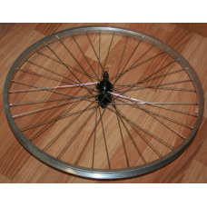 Колесо заднее 20", обод одинарный, под трещетку 6-7 скор, 36 спиц, 3/8" (гайка), серебристое.