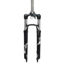 Вилка 29", шток 1-1/8", ход 100мм, чёрная, стальная пружина, блокировка хода на руле, ноги ø30мм сталь+хром,  ДТ PM.