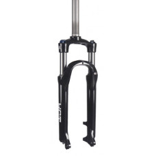 Вилка 24", шток 1-1/8", ход 80мм, чёрный глянец, стальная регулируемая пружина, блокировка хода на ноге, ноги ø28мм сталь+хром, ДТ PM 160мм, 2320г.