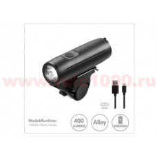 Фара передняя 400Lm  1 LED CREE, аккумулятор: 2000mAh, 3 режима, Ø28x92мм, 124г, инд уп