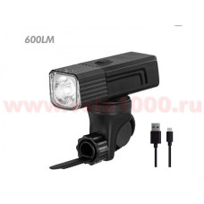 Фара передняя 600Lm  1 LED, аккумулятор 18650 2200mAh, 5 режимов, доп крепление для Garmin, инд уп