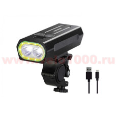 Фара передняя 1000Lm  2 LED, USB Type C, аккумул 18650  5200mAh, 4 режима, 28х45х110мм, 260г, функция Power Bank, инд уп