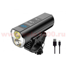 Фара передняя 1200Lm  2 LED, аккумулятор 21700  5000mAh, 5 режимов, 32х39х107мм, 165г, функция Power Bank, инд уп