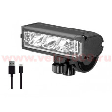 Фара-линейка передняя 900Lm  3 LED, USB Type C, аккумул 18650  2000mAh, 4 режима, 91х30х41мм, 145г, инд уп