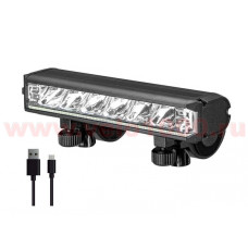 Фара-линейка передняя 1400Lm  6 LED, USB Type C, аккумул 18650  4000mAh, 4 режима, 151х30х41мм, 236г, инд уп