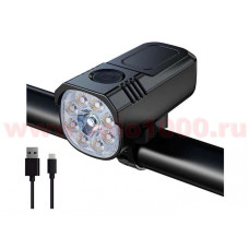 Фара передняя 600Lm  9 LED, USB Type C, аккумул 2000mAh, 5 режимов, 42х42х88мм, 146г, инд уп