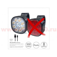 Фара передняя 300Lm  9 LED, аккумулятор 600mAh, 4 режима, 42х42х30мм, 32г, инд уп